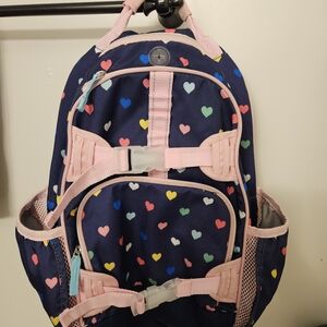 Pottery Barn Kids MACKENZIE NAVY PINK Heart Patterned Kids Backpack -Large
